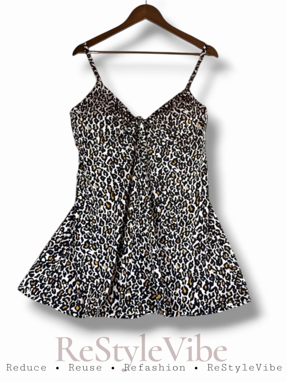 SWIMSUITS FOR ALL Women’s Size 14 C/D One Piece Dress Swim Padded Leopard Animal
